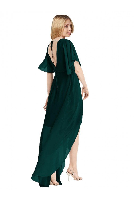 Evergreen línea A Cuello redondo Gasa Largo Asimétrico Vestidos de dama de honor Descuento