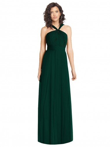 Evergreen línea A Halter Gasa Largo Vestidos de dama de honor Descuento