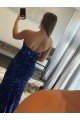 Fucsia Cubierta Sin tirantes Barrer tren Lentejuelas Terciopelo Largo Vestidos de fiesta Descuento