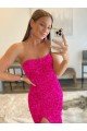 Fucsia Cubierta Sin tirantes Barrer tren Lentejuelas Terciopelo Largo Vestidos de fiesta Descuento