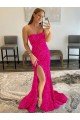 Fucsia Cubierta Sin tirantes Barrer tren Lentejuelas Terciopelo Largo Vestidos de fiesta Descuento
