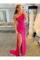 Fucsia Cubierta Un Hombre Barrer tren Lentejuelas Terciopelo Corto Vestidos de fiesta Descuento