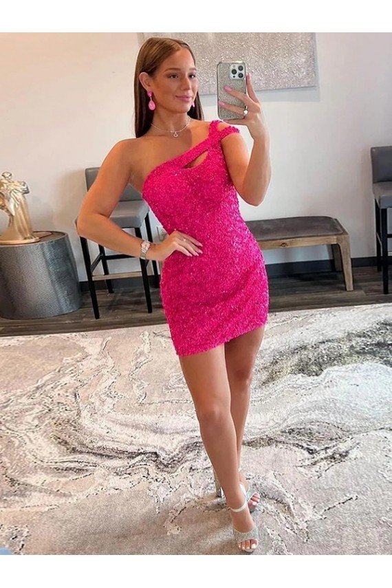 Fucsia Cubierta Un Hombre Corto Lentejuelas Terciopelo Corto Vestidos de fiesta Descuento