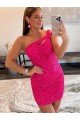 Fucsia Cubierta Un Hombre Corto Lentejuelas Terciopelo Corto Vestidos de fiesta Descuento