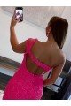 Fucsia Cubierta Un Hombre Corto Lentejuelas Terciopelo Corto Vestidos de fiesta Descuento