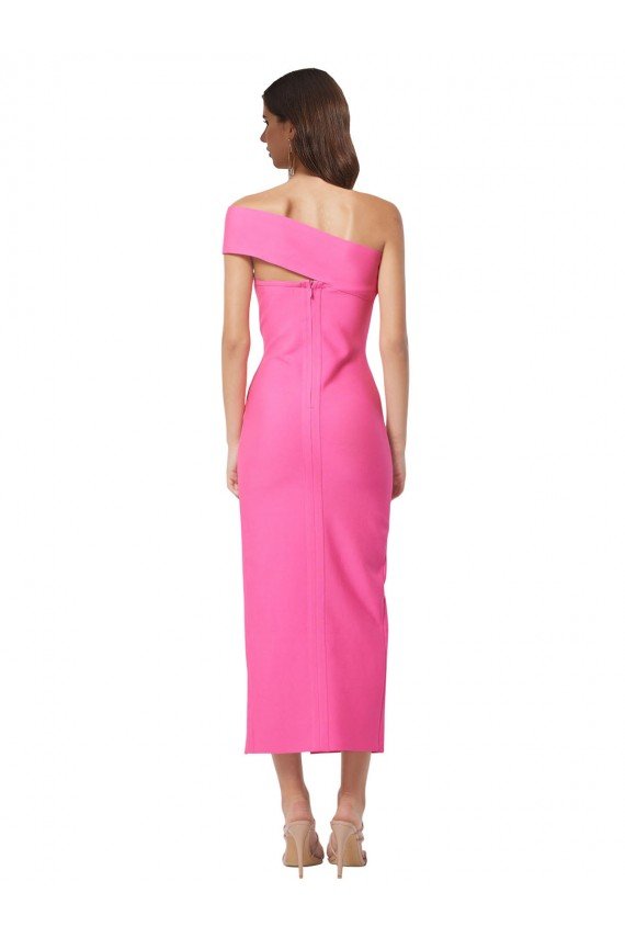 Fucsia Cubierta Un Hombre Midi Crepé Elástico Largo Formales Vestidos de dama de honor / Vestidos de fiesta / Vestidos de cóctel Descuento