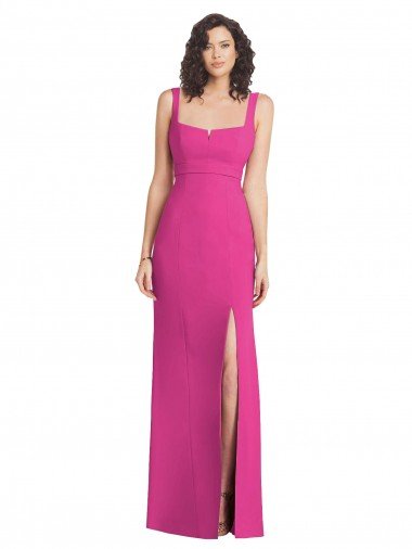 Fucsia Trompeta Cuadrado Crepé Elástico Largo Vestidos de dama de honor / Vestidos de fiesta Descuento