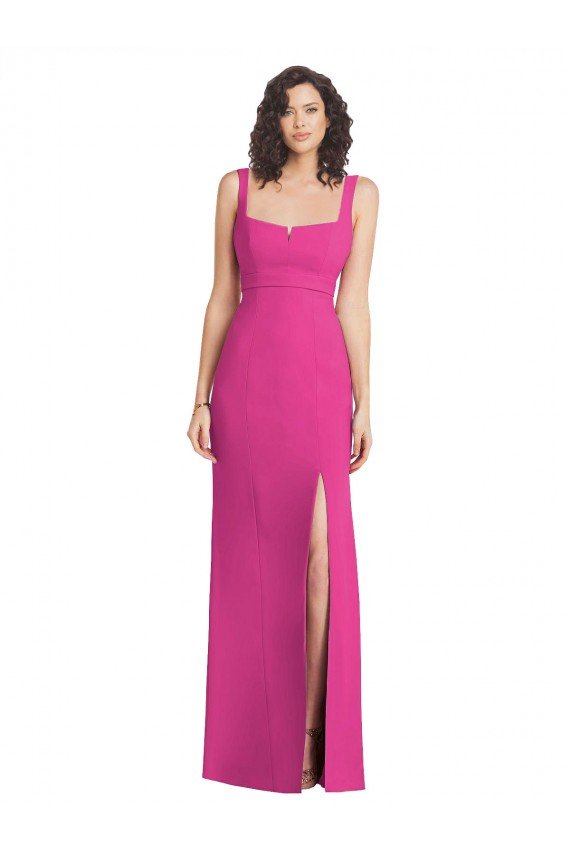 Fucsia Trompeta Cuadrado Crepé Elástico Largo Vestidos de dama de honor / Vestidos de fiesta Descuento