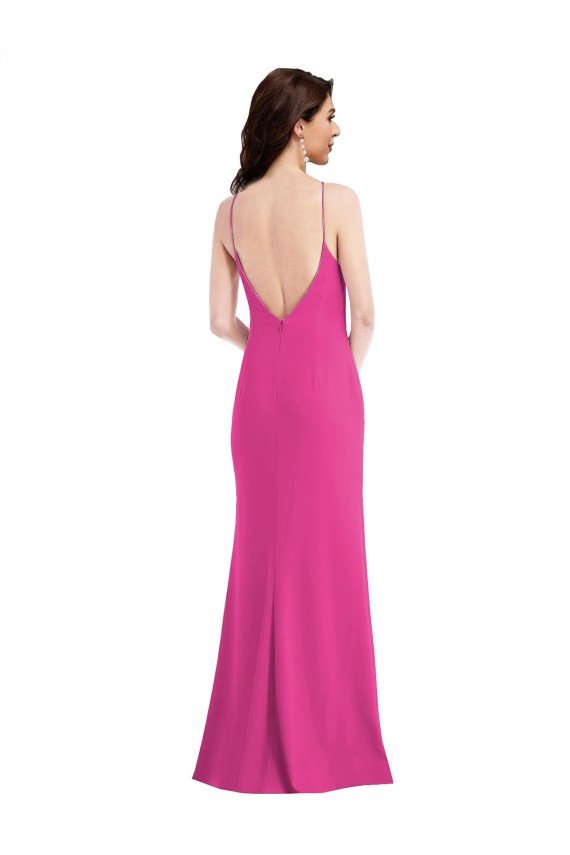 Fucsia Trompeta Halter Cuello Alto Crepé Elástico Largo Formales Vestidos de dama de honor / Vestidos de fiesta Descuento