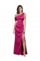 Fucsia línea A Un Hombre Satén elástico Largo Formales Vestidos de dama de honor / Vestidos de fiesta Descuento