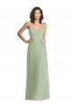 Humo Verde Trompeta Tirantes espagueti Cuello en V Gasa Largo Formales Vestidos de dama de honor / Vestidos de noche Descuento
