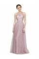 Light Lilac línea A Cuello de Corazón Tul Encaje Largo Vestidos de dama de honor Descuento