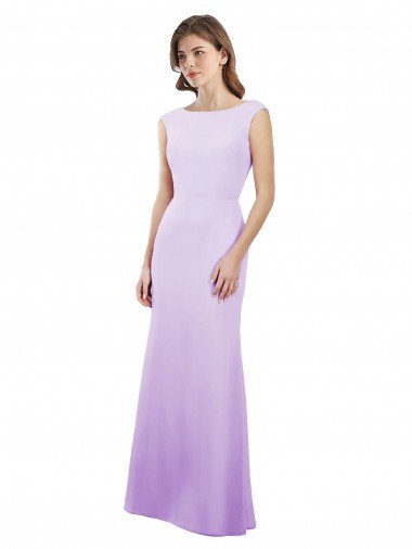 Lila Columna Cuello redondo Gasa Largo Vestidos de dama de honor Descuento