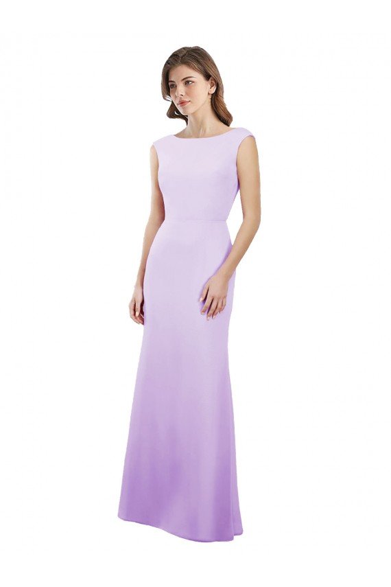 Lila Columna Cuello redondo Gasa Largo Vestidos de dama de honor Descuento