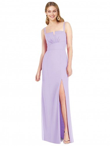 Lila Sirena Tirantes espagueti Cuello en V Sin tirantes Gasa Largo Vestidos de dama de honor Descuento