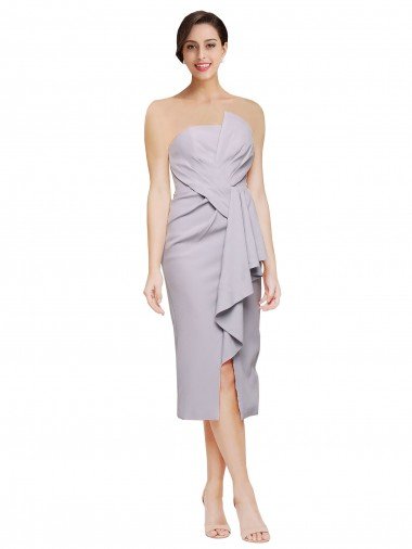Lila ártica Cubierta Sin tirantes Midi Crepé Elástico Corto Asimétrico Formales Vestidos de dama de honor / Vestidos de fiesta / Vestidos de cóctel Descuento