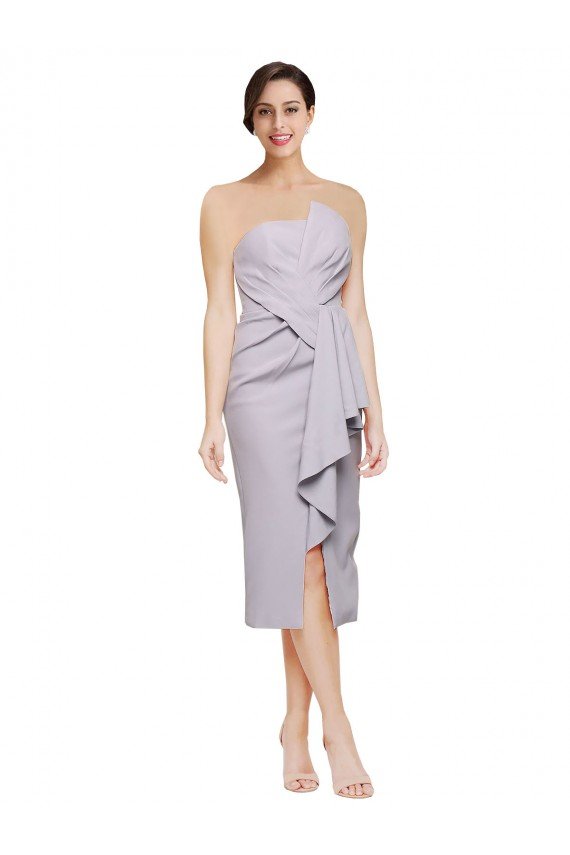 Lila ártica Cubierta Sin tirantes Midi Crepé Elástico Corto Asimétrico Formales Vestidos de dama de honor / Vestidos de fiesta / Vestidos de cóctel Descuento