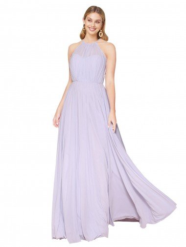 Lila línea A Halter Cuello Alto Gasa Largo Formales Vestidos de dama de honor / Vestidos de fiesta Descuento