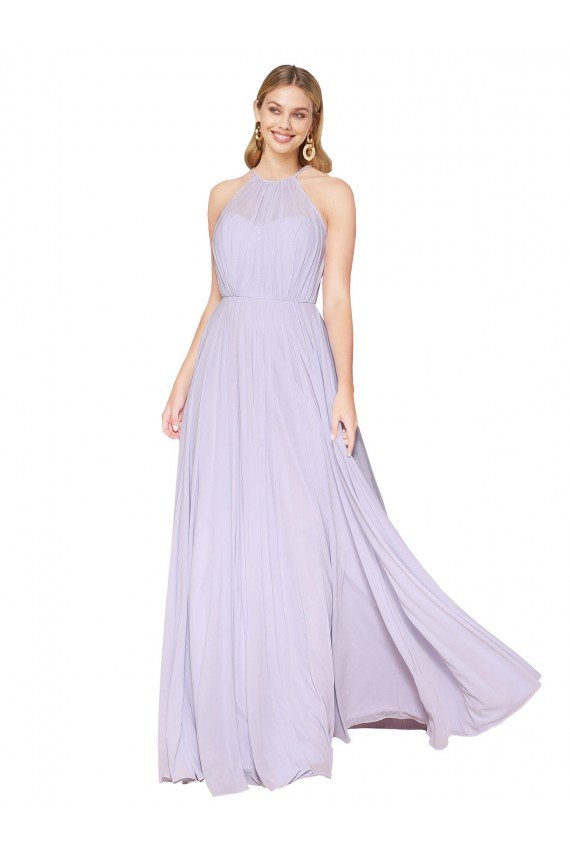 Lila línea A Halter Cuello Alto Gasa Largo Formales Vestidos de dama de honor / Vestidos de fiesta Descuento