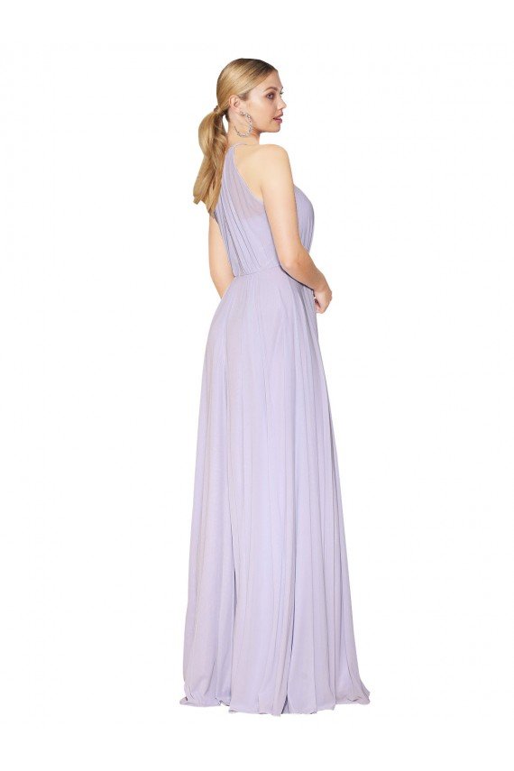 Lila línea A Halter Cuello Alto Gasa Largo Formales Vestidos de dama de honor / Vestidos de fiesta Descuento