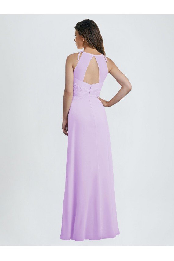 Lila línea A Halter Cuello de Corazón Gasa Largo Vestidos de dama de honor Descuento
