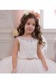 Marfil Barco Cola capilla Tul Encaje Largo vestidos de niña de las flores Descuento