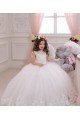 Marfil Barco Cola capilla Tul Encaje Largo vestidos de niña de las flores Descuento