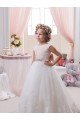 Marfil Barco Cola capilla Tul Encaje Largo vestidos de niña de las flores Descuento