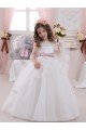 Marfil Barco Cola capilla Tul Encaje Largo vestidos de niña de las flores Descuento