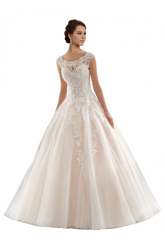 Marfil & Champán Barco Cola capilla Tul Encaje Vestidos de novia Descuento