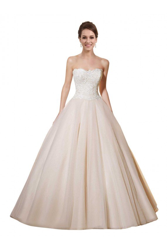 Marfil & Champán Cuello de Corazón Cola capilla Tul Encaje Vestidos de novia Descuento