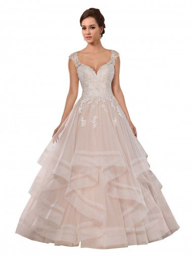Marfil & Champán Cuello de Corazón Cola capilla Tul Encaje Vestidos de novia Descuento
