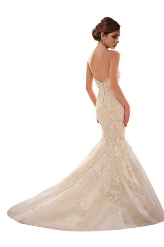 Marfil & Champán Sirena Cuello de Corazón Cola capilla Tul Encaje Vestidos de novia Descuento
