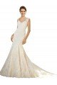 Marfil & Champán Sirena Cuello en V Cola capilla Tul Encaje Vestidos de novia Descuento