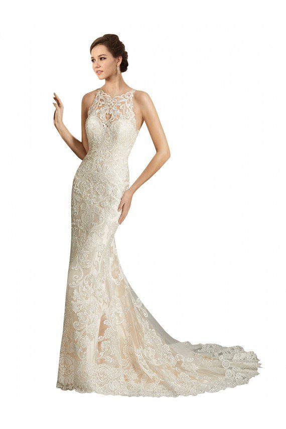 Marfil & Champán Sirena Ilusión Cola capilla Tul Encaje Clásico Vestidos de novia Descuento