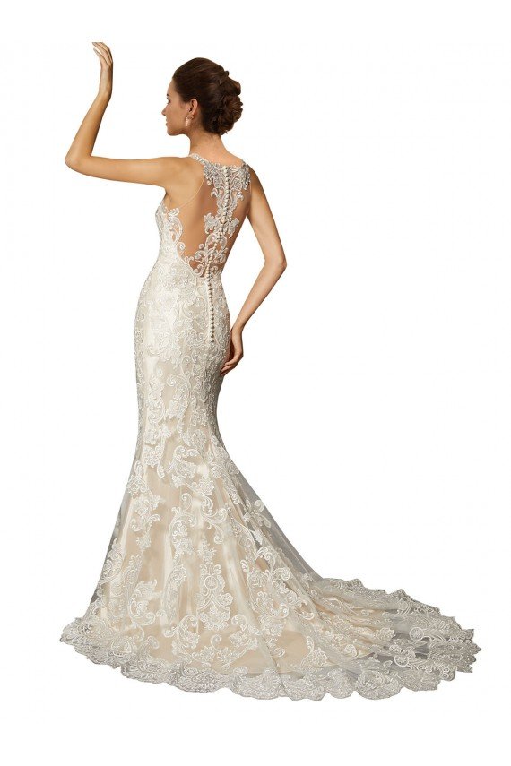 Marfil & Champán Sirena Ilusión Cola capilla Tul Encaje Clásico Vestidos de novia Descuento