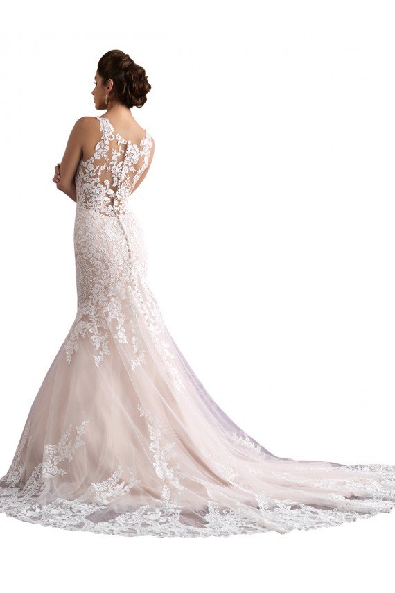 Marfil & Champán Sirena Ilusión Tren catedral Tul Encaje Vestidos de novia Descuento