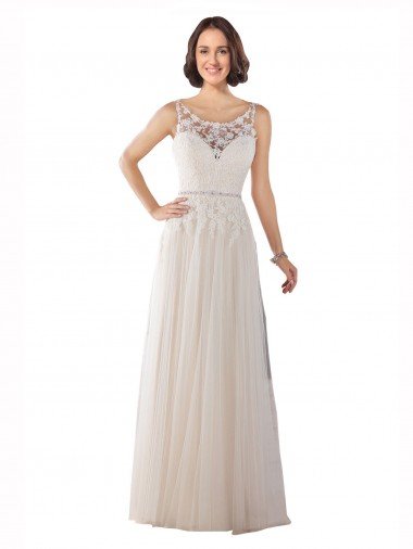 Marfil & Champán línea A Ilusión Barrer tren Tul Boho Vestidos de novia Descuento