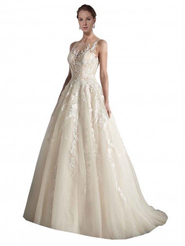Marfil & Champán línea A Ilusión Cola capilla Tul Vestidos de novia Descuento