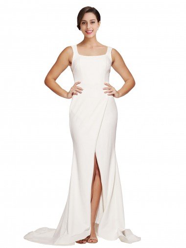 Marfil Cubierta Cuadrado Barrer tren Crepé Elástico Largo Vestidos de dama de honor / Vestidos de fiesta Descuento