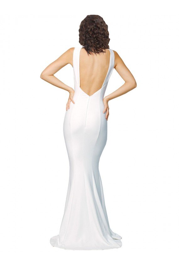 Marfil Cubierta Cuello Alto Crepé Elástico Largo Formales Vestidos de dama de honor / Vestidos de fiesta Descuento