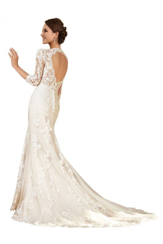 Marfil Cubierta Cuello de Corazón Cola capilla Encaje Vestidos de novia Descuento