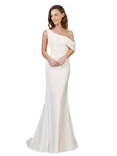 Marfil Cubierta Un Hombre Barrer tren Crepé Elástico Largo Formales Vestidos de dama de honor / Vestidos de fiesta Descuento