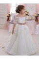 Marfil Cuello Alto Tul Encaje Largo vestidos de niña de las flores Descuento