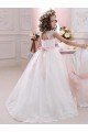 Marfil Cuello Alto Tul Encaje Largo vestidos de niña de las flores Descuento