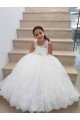 Marfil Cuello Alto Tul Encaje Largo vestidos de niña de las flores Descuento