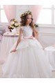 Marfil Cuello de Corazón Cola capilla Tul Encaje Largo vestidos de niña de las flores Descuento