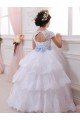 Marfil Cuello de Corazón Cola capilla Tul Encaje Largo vestidos de niña de las flores Descuento