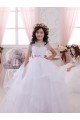 Marfil Cuello de Corazón Tul Encaje Largo vestidos de niña de las flores Descuento