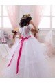 Marfil Cuello de Corazón Tul Encaje Largo vestidos de niña de las flores Descuento